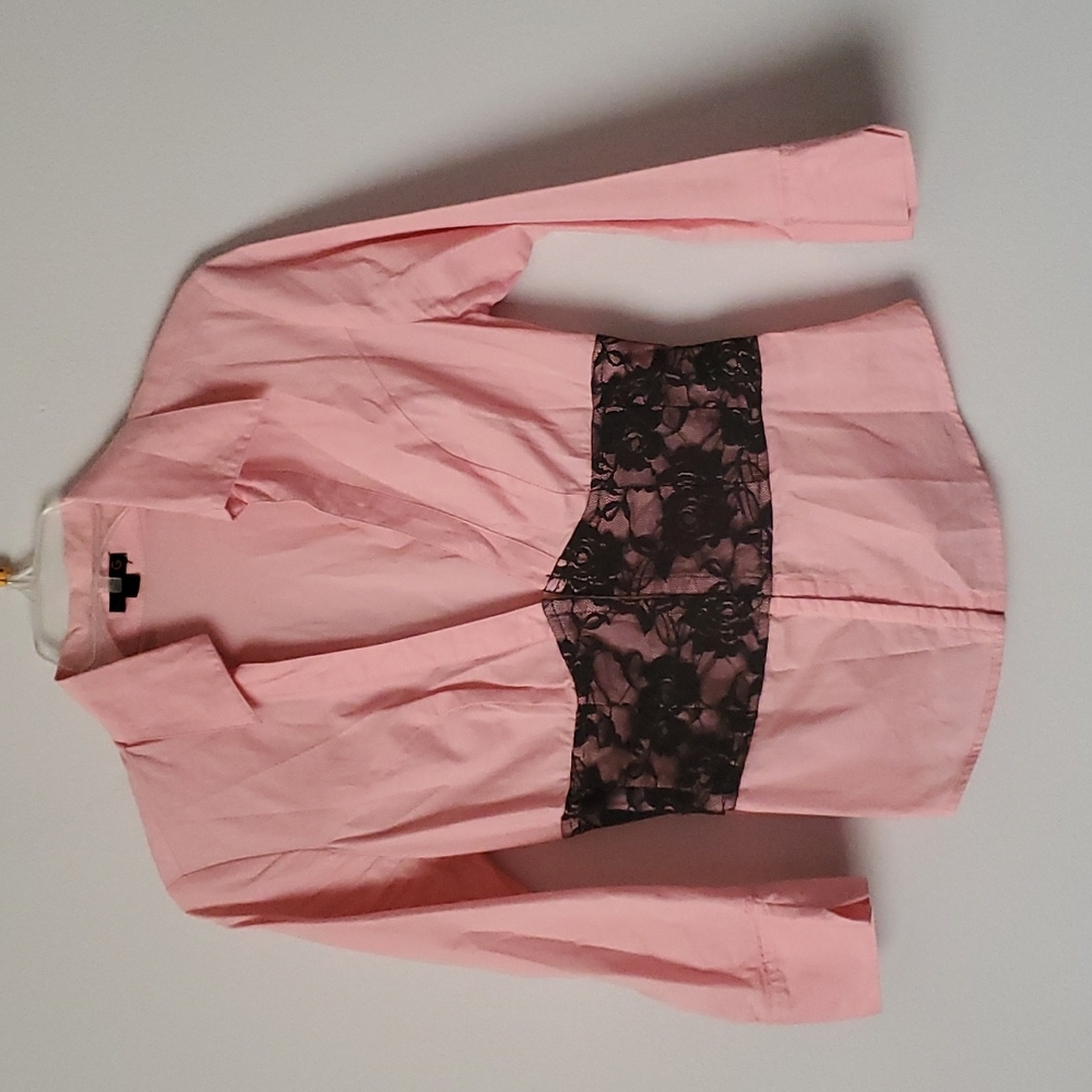 Guess Deep V Button Down Pink Blouse